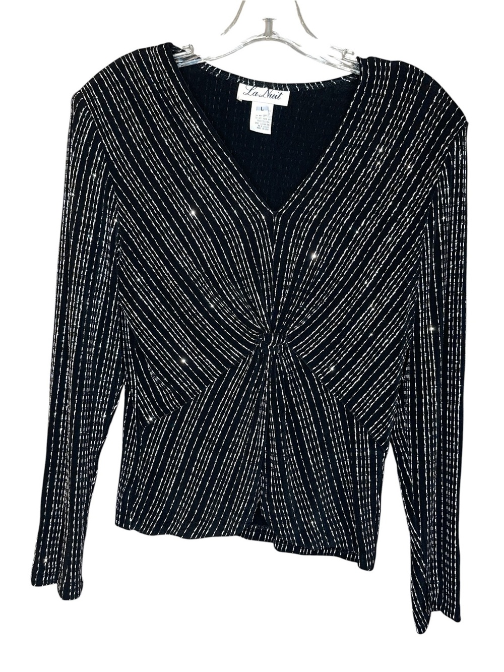 Vintage 80’s La Nuit Black Twist Front Sparkle Top Sz L